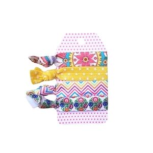 Boho Floral Theme Handmade No Crease FOE Elastic Hair Ties 4-Pack